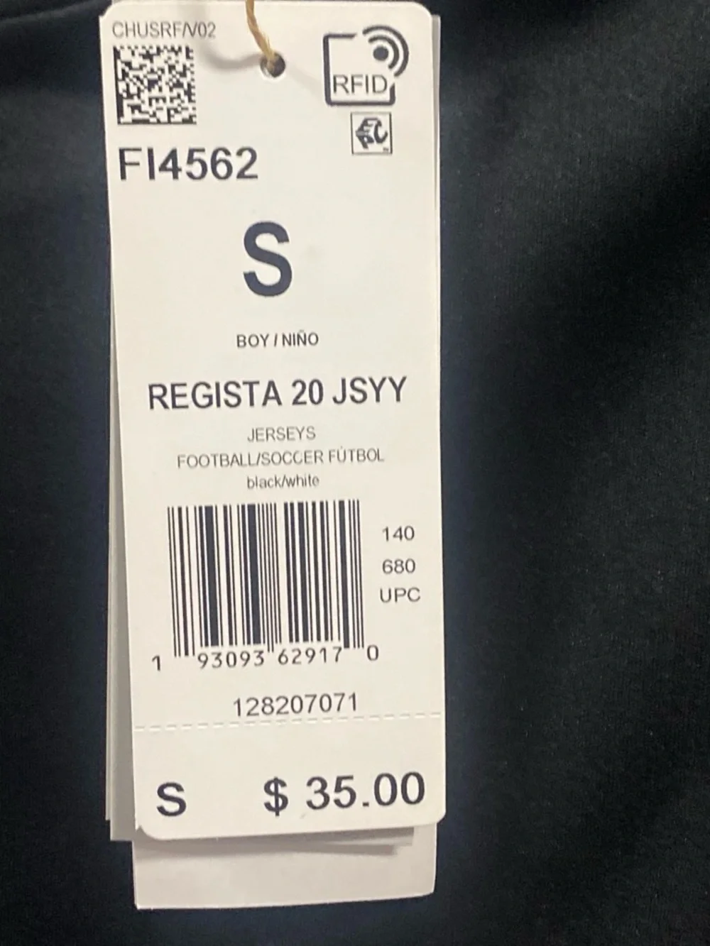 Adidas Regista 20 Soccer Jersey NWT Kids Small Black White Aeroready FI4562
